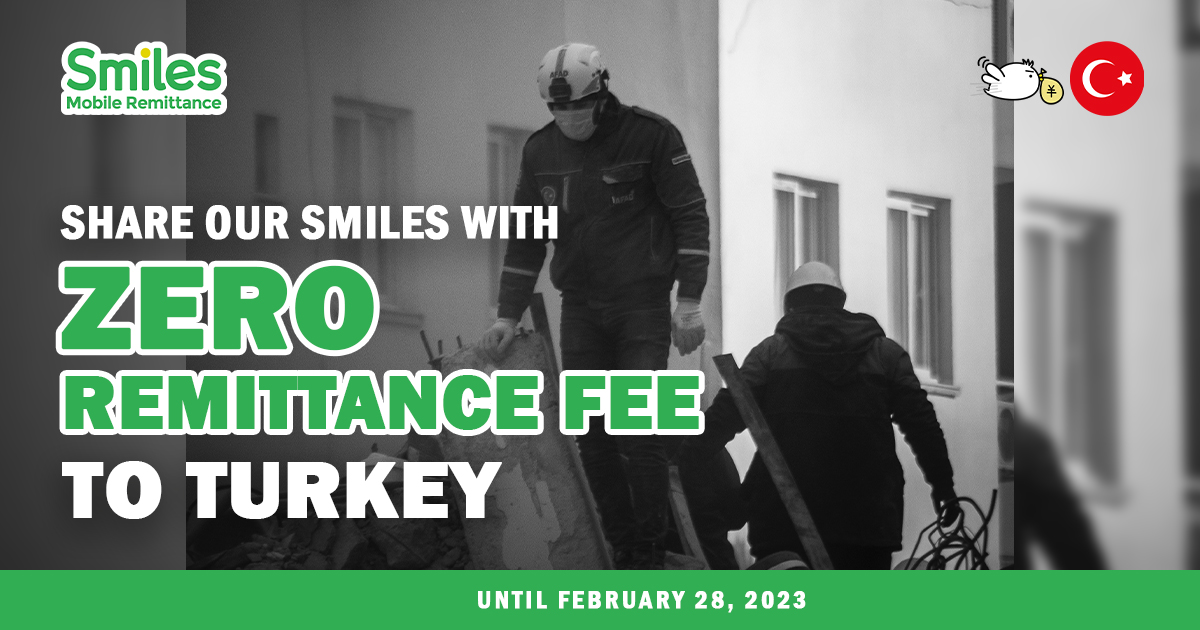 Smiles free fee via ria bank transfers to Turkey, response to earthquake